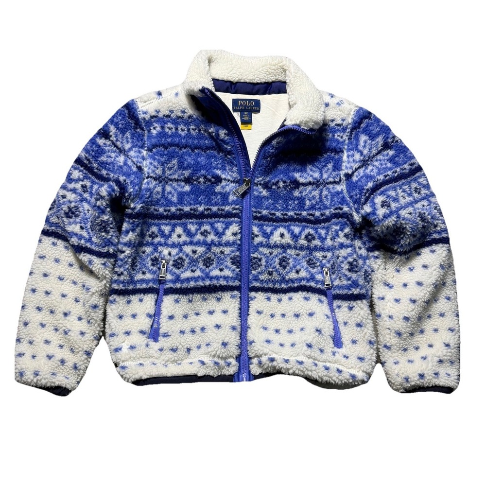 Polo Ralph Lauren Kids 6X Sherpa‎ Fleece Jacket Blue Fair Isle Full Zip
